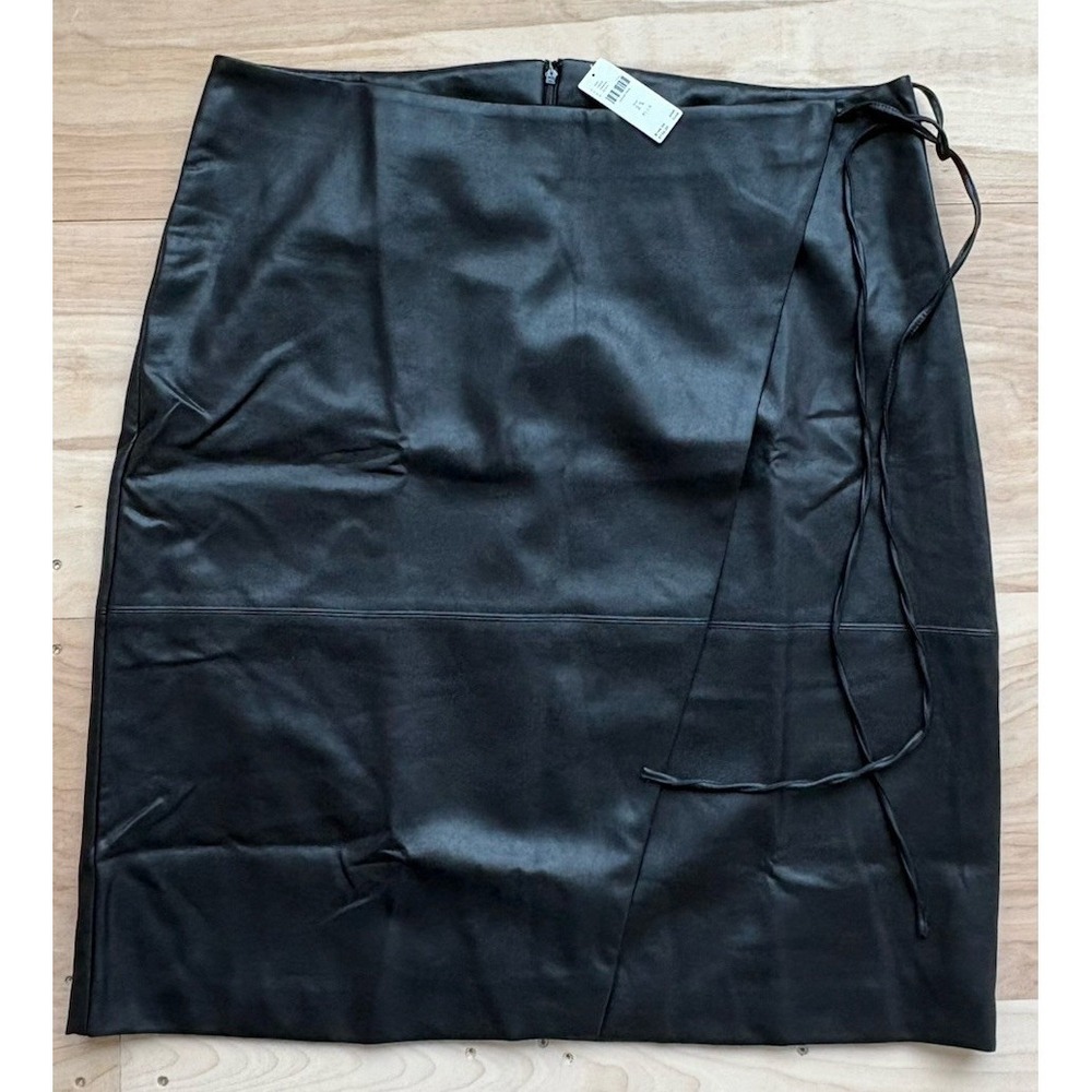 Anthropologie Maeve Black Faux Leather Wrap Skirt NWT Womens 2X Classic MIDI